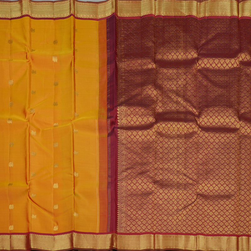 Hayagrivas Honey Mustard Handloom Kanjivaram Silk Saree with Dark Maroon Border KBD2094C4-1