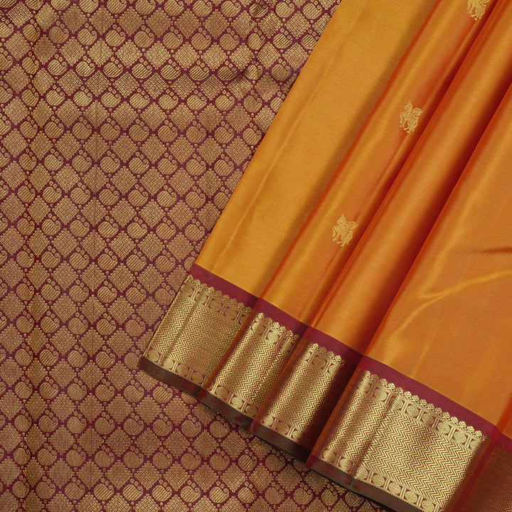 Hayagrivas Honey Mustard Handloom Kanjivaram Silk Saree with Dark Maroon Border KBD2094C4-1