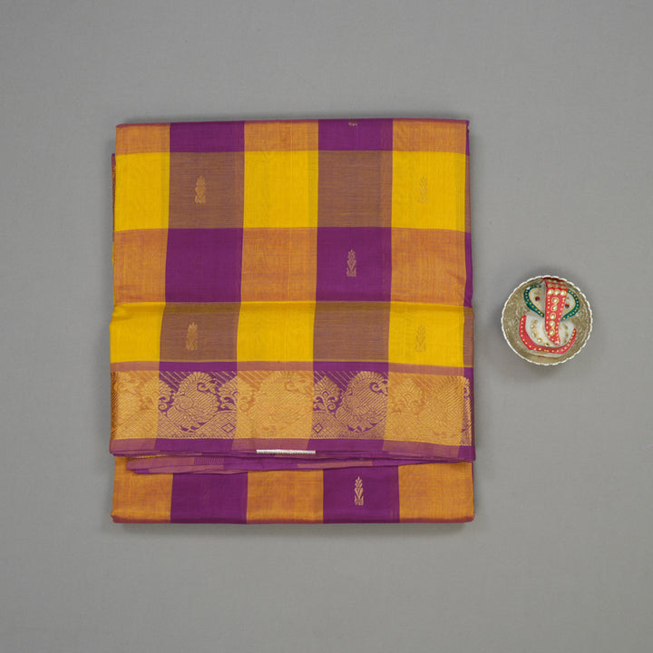 Hayagrivas Handloom Multicolour Ten Yards Kanjivaram Silk Cotton Saree with Purple Border KBD2095C10-1