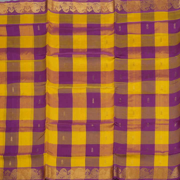 Hayagrivas Handloom Multicolour Ten Yards Kanjivaram Silk Cotton Saree with Purple Border KBD2095C10-1
