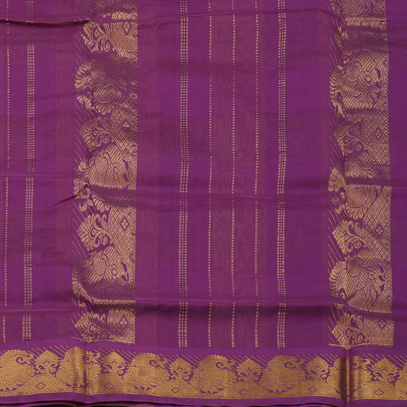 Hayagrivas Handloom Multicolour Ten Yards Kanjivaram Silk Cotton Saree with Purple Border KBD2095C10-1