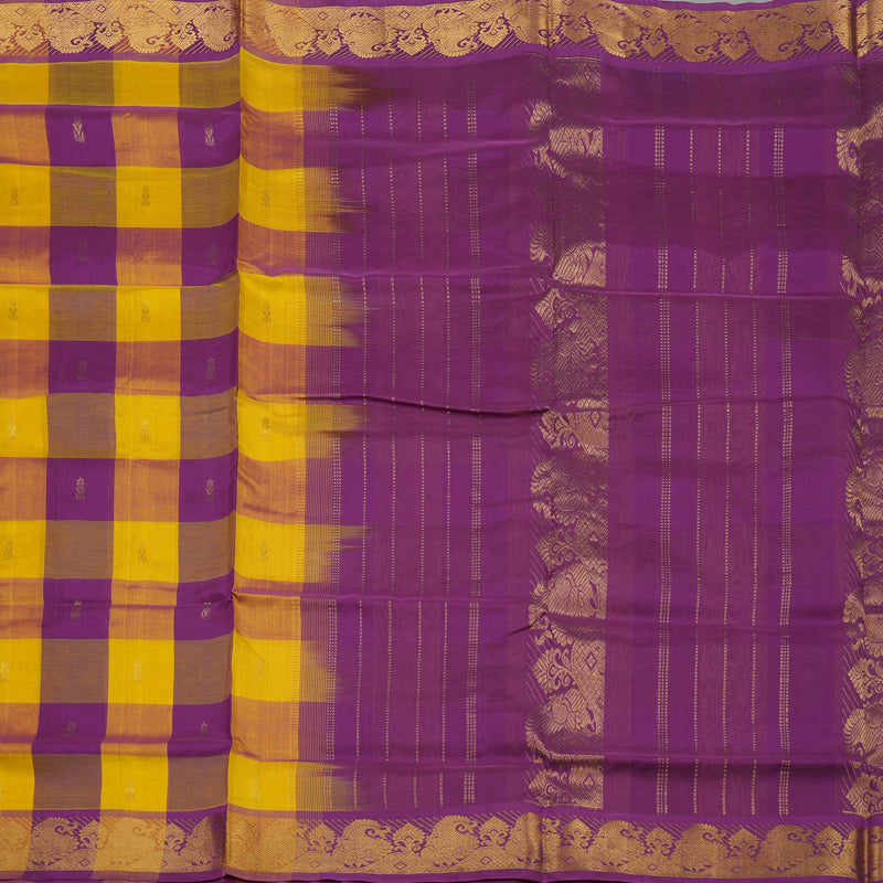 Hayagrivas Handloom Multicolour Ten Yards Kanjivaram Silk Cotton Saree with Purple Border KBD2095C10-1