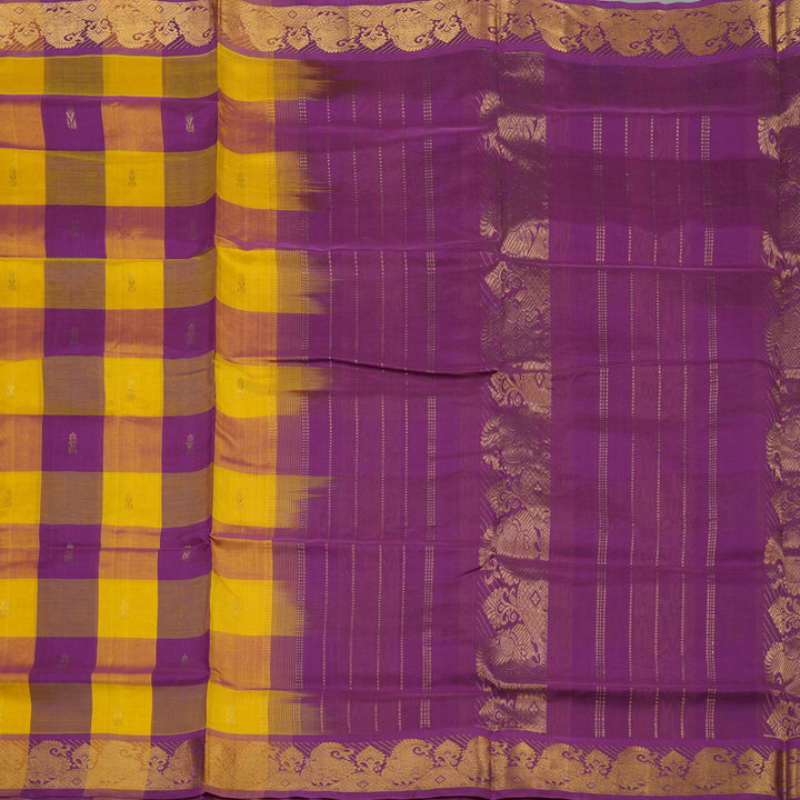 Hayagrivas Handloom Multicolour Ten Yards Kanjivaram Silk Cotton Saree with Purple Border KBD2095C10-1