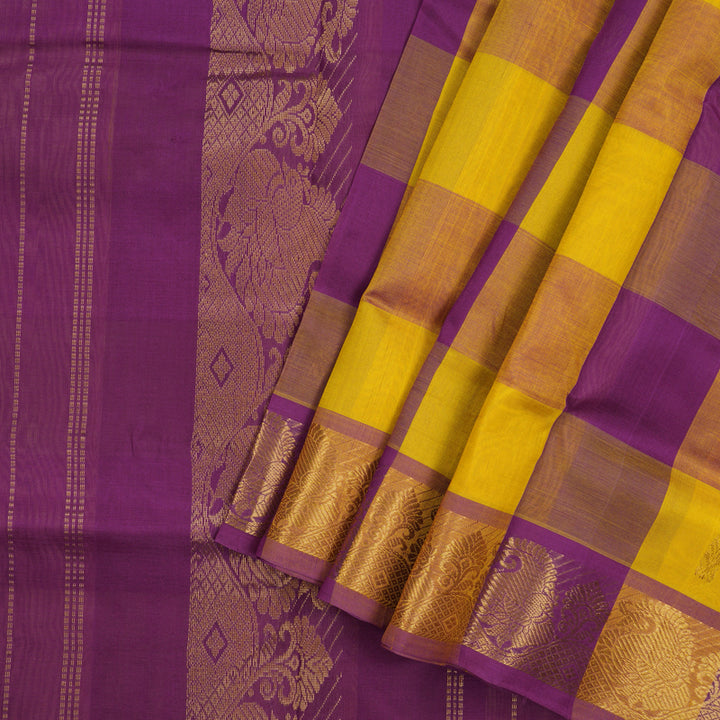 Hayagrivas Handloom Multicolour Ten Yards Kanjivaram Silk Cotton Saree with Purple Border KBD2095C10-1