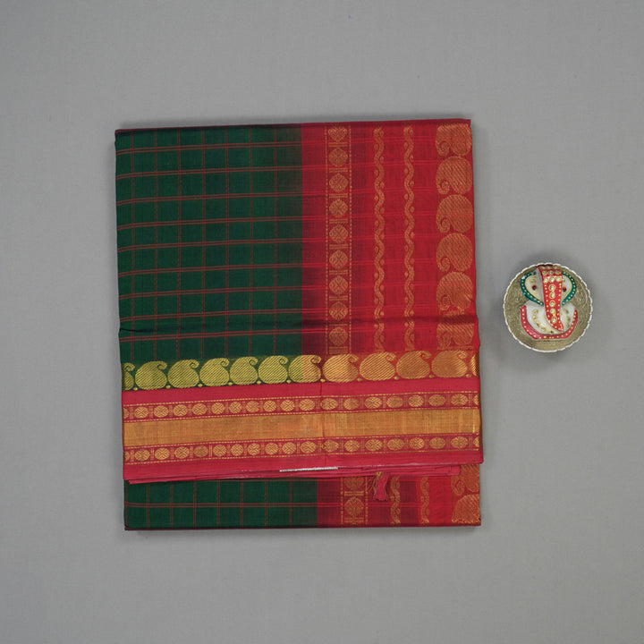 Hayagrivas Pure Silk Cotton Saree in Bottle Green with Red border KBD2095C6-6