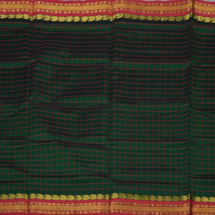 Hayagrivas Pure Silk Cotton Saree in Bottle Green with Red border KBD2095C6-6