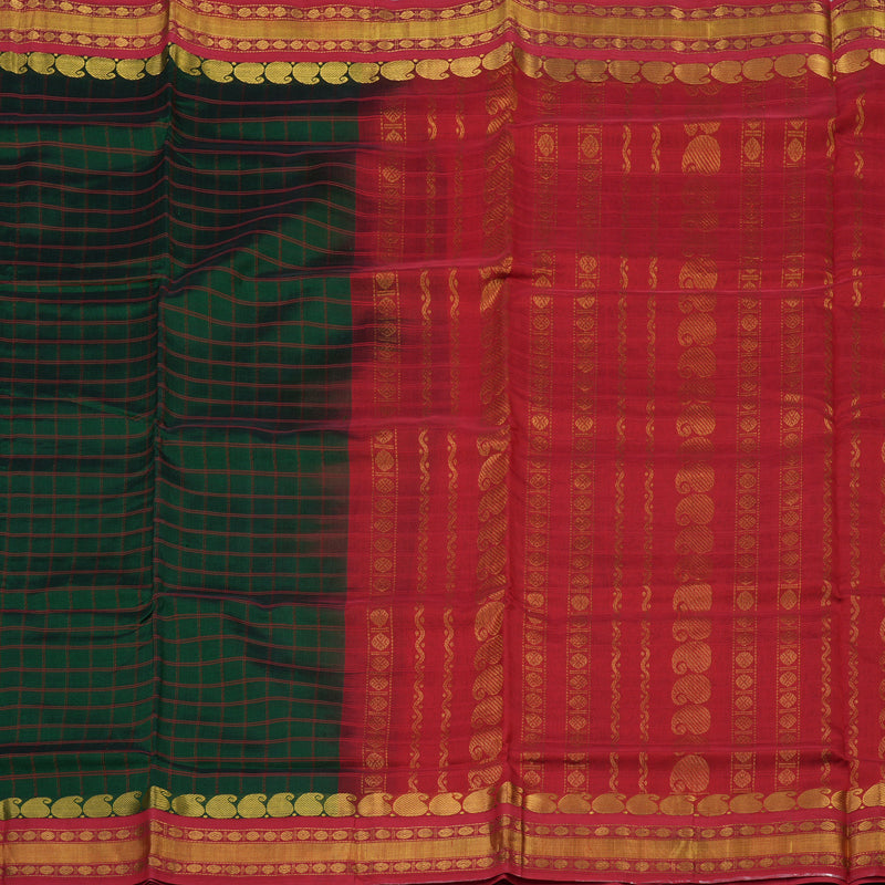 Hayagrivas Pure Silk Cotton Saree in Bottle Green with Red border KBD2095C6-6