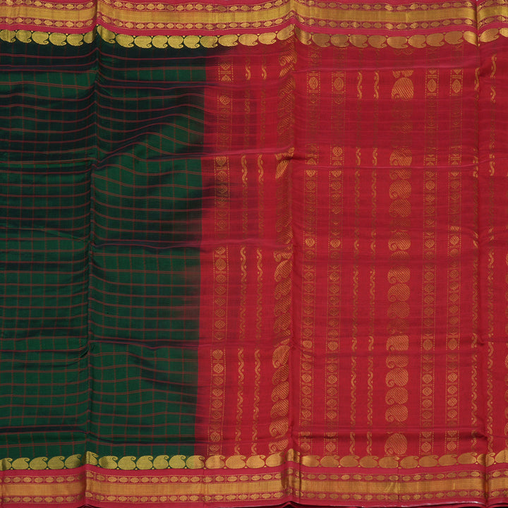 Hayagrivas Pure Silk Cotton Saree in Bottle Green with Red border KBD2095C6-6