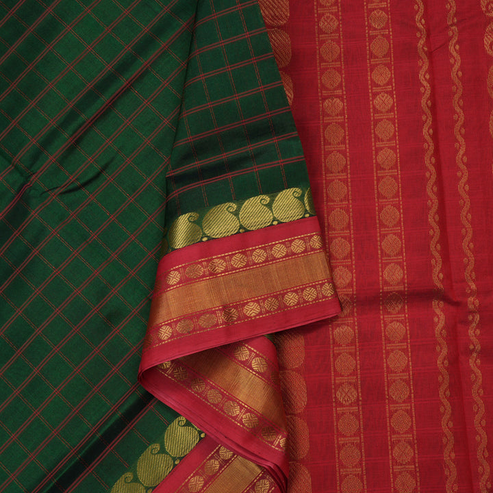 Hayagrivas Pure Silk Cotton Saree in Bottle Green with Red border KBD2095C6-6