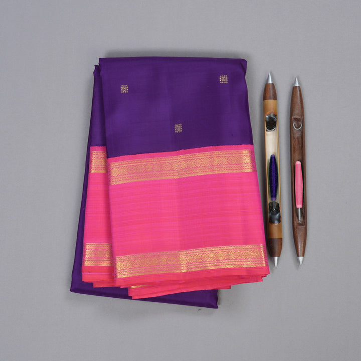 Hayagrivas Blue Handloom Kanjivaram Silk Saree with Orangish Pink Border KBD2099C1-1