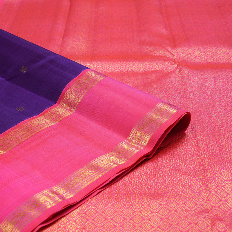 Hayagrivas Blue Handloom Kanjivaram Silk Saree with Orangish Pink Border KBD2099C1-1