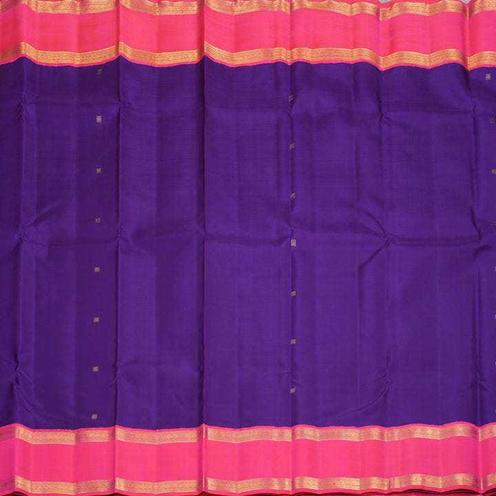 Hayagrivas Blue Handloom Kanjivaram Silk Saree with Orangish Pink Border KBD2099C1-1
