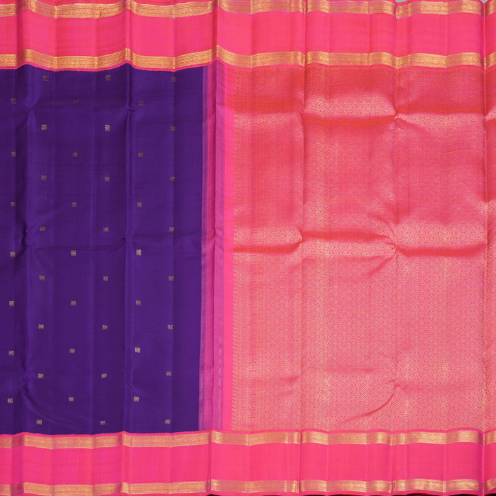 Hayagrivas Blue Handloom Kanjivaram Silk Saree with Orangish Pink Border KBD2099C1-1