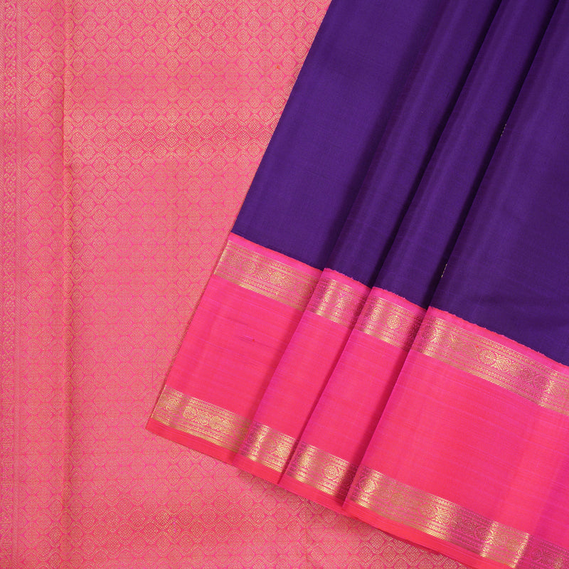 Hayagrivas Blue Handloom Kanjivaram Silk Saree with Orangish Pink Border KBD2099C1-1