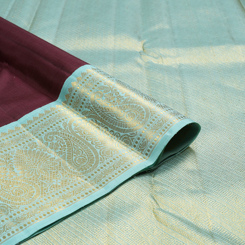 Hayagrivas Dark Brown Handloom Kanjivaram Silk Saree with Light Sky Blue Border KBD2099C2-1