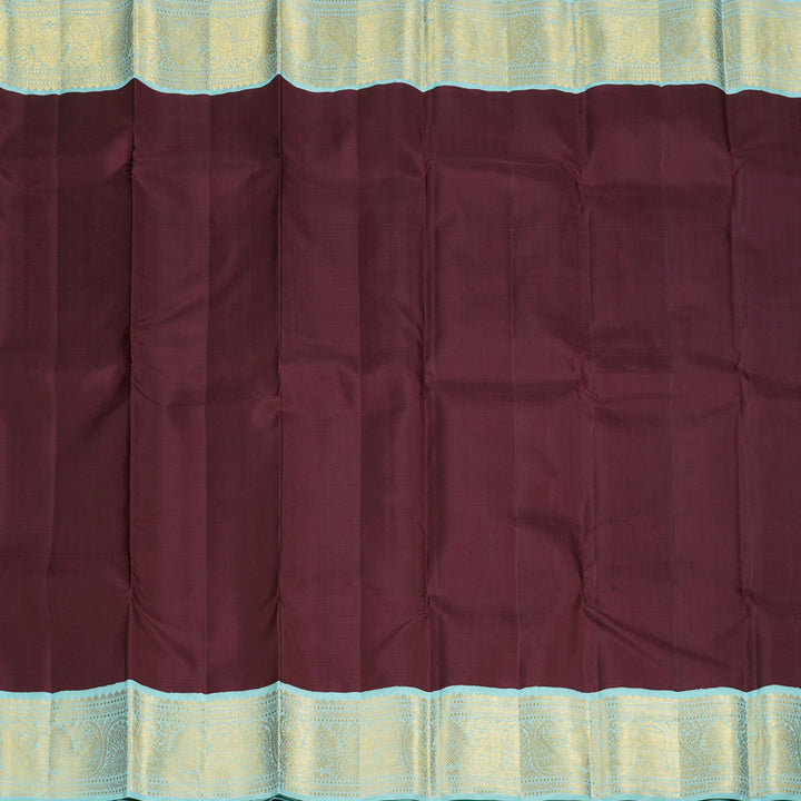 Hayagrivas Dark Brown Handloom Kanjivaram Silk Saree with Light Sky Blue Border KBD2099C2-1