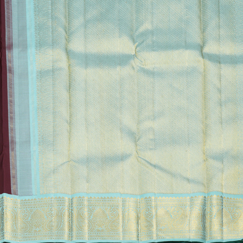 Hayagrivas Dark Brown Handloom Kanjivaram Silk Saree with Light Sky Blue Border KBD2099C2-1