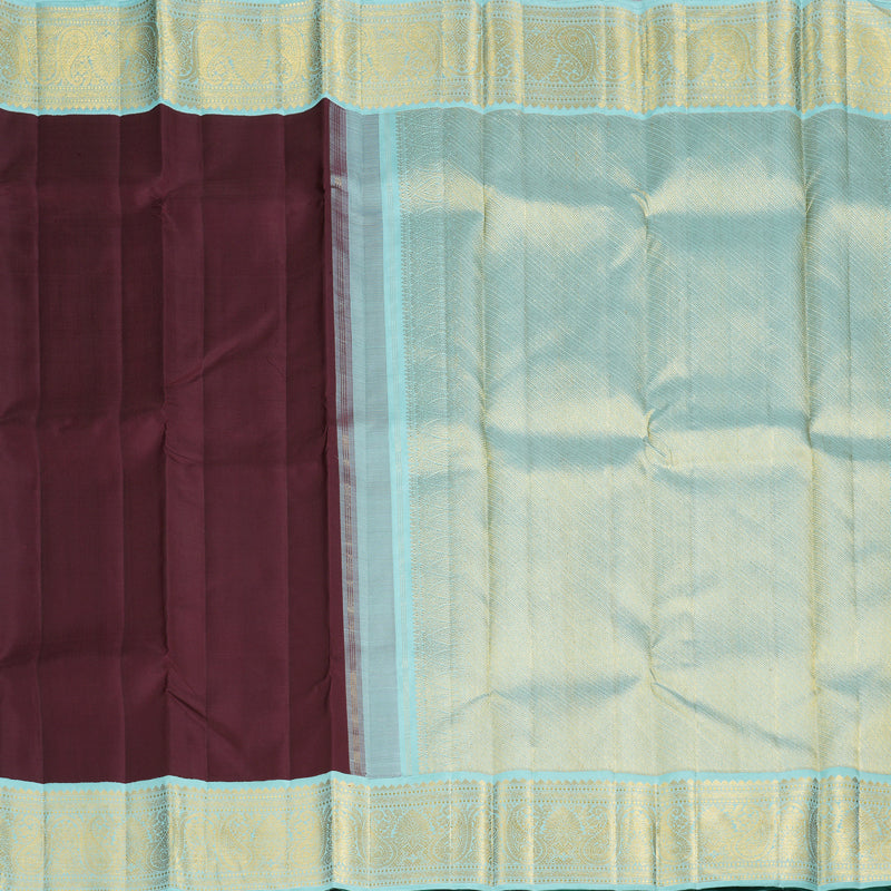 Hayagrivas Dark Brown Handloom Kanjivaram Silk Saree with Light Sky Blue Border KBD2099C2-1