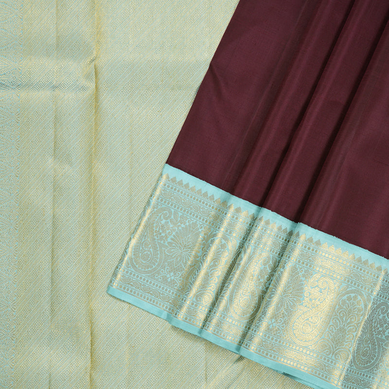 Hayagrivas Dark Brown Handloom Kanjivaram Silk Saree with Light Sky Blue Border KBD2099C2-1