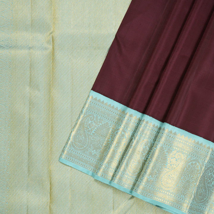 Hayagrivas Dark Brown Handloom Kanjivaram Silk Saree with Light Sky Blue Border KBD2099C2-1