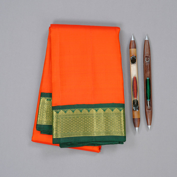 Hayagrivas Orange Handloom Kanjivaram Silk Saree with Bottle Green Border KBD2102C1-1