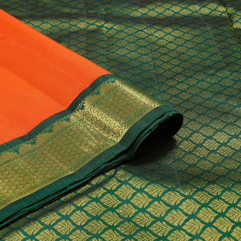 Hayagrivas Orange Handloom Kanjivaram Silk Saree with Bottle Green Border KBD2102C1-1