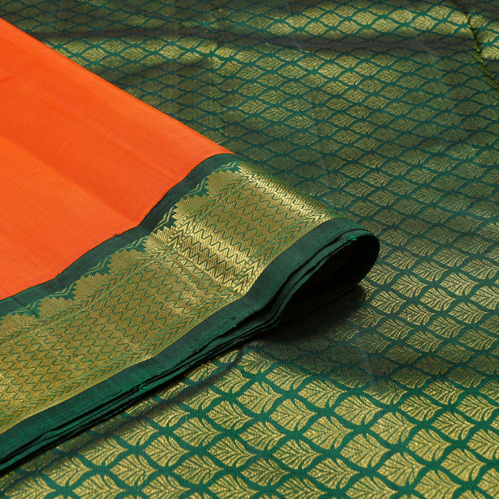 Hayagrivas Orange Handloom Kanjivaram Silk Saree with Bottle Green Border KBD2102C1-1
