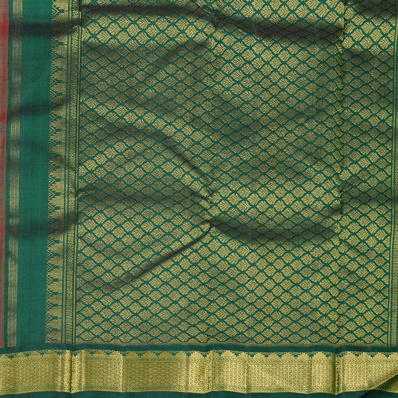 Hayagrivas Orange Handloom Kanjivaram Silk Saree with Bottle Green Border KBD2102C1-1