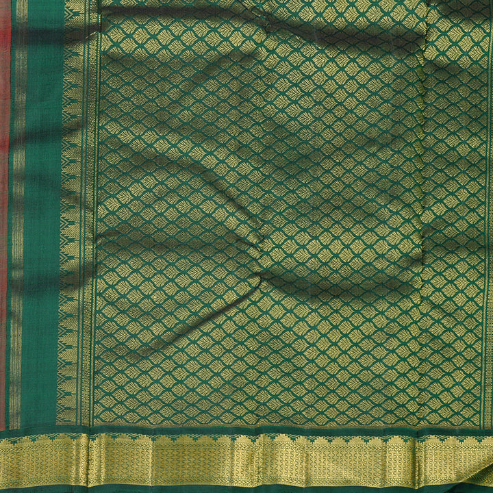 Hayagrivas Orange Handloom Kanjivaram Silk Saree with Bottle Green Border KBD2102C1-1