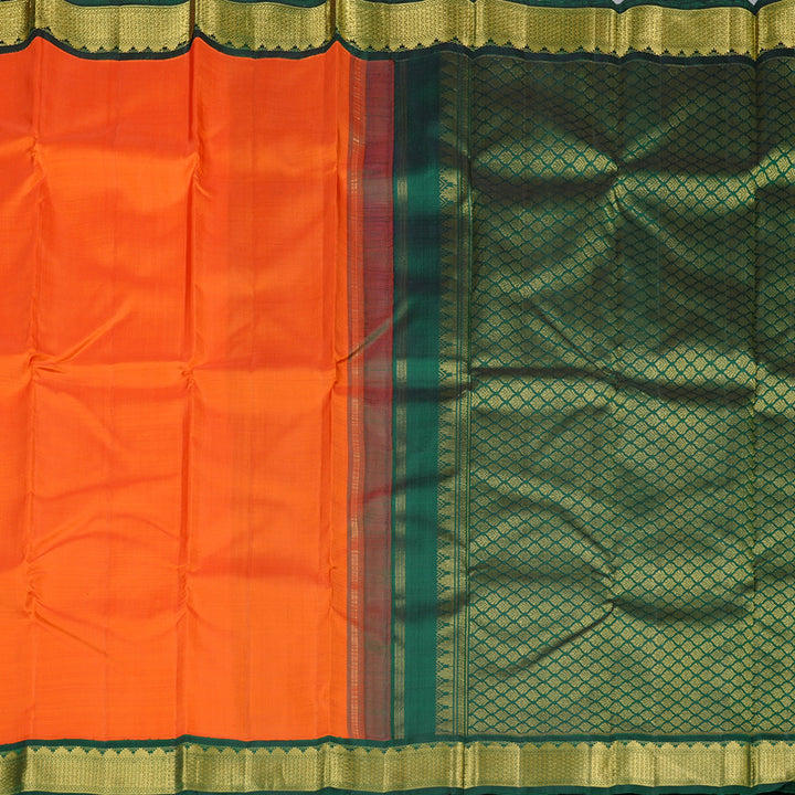 Hayagrivas Orange Handloom Kanjivaram Silk Saree with Bottle Green Border KBD2102C1-1
