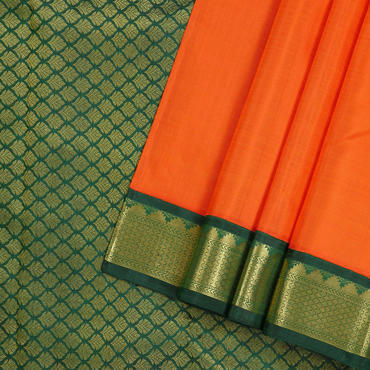 Hayagrivas Orange Handloom Kanjivaram Silk Saree with Bottle Green Border KBD2102C1-1