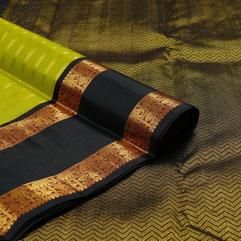 Hayagrivas Fluorescent Green Handloom Kanjivaram Silk Saree with Black Border KBD2102C2-1