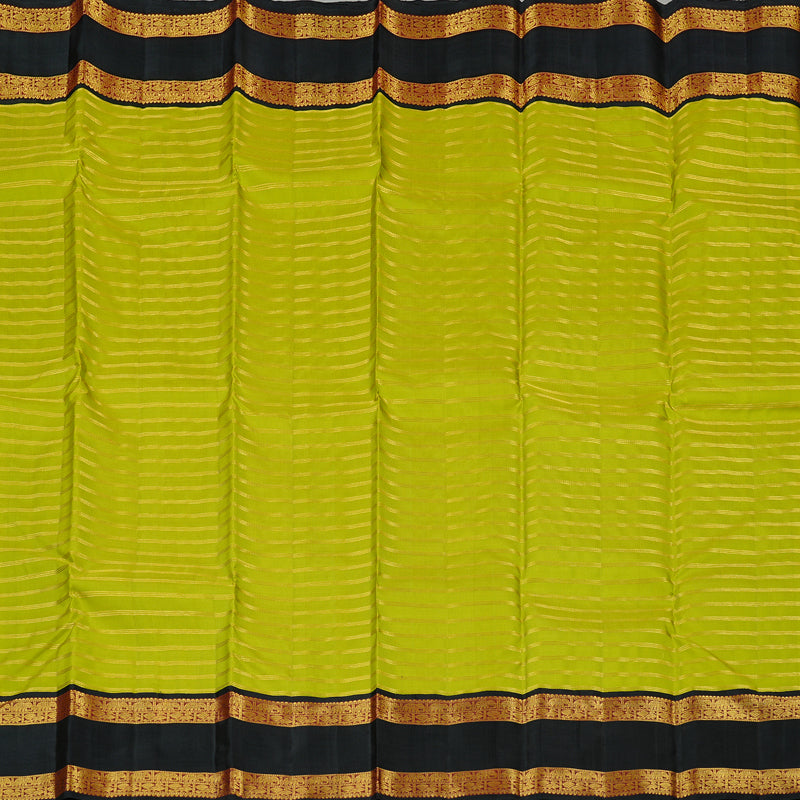 Hayagrivas Fluorescent Green Handloom Kanjivaram Silk Saree with Black Border KBD2102C2-1