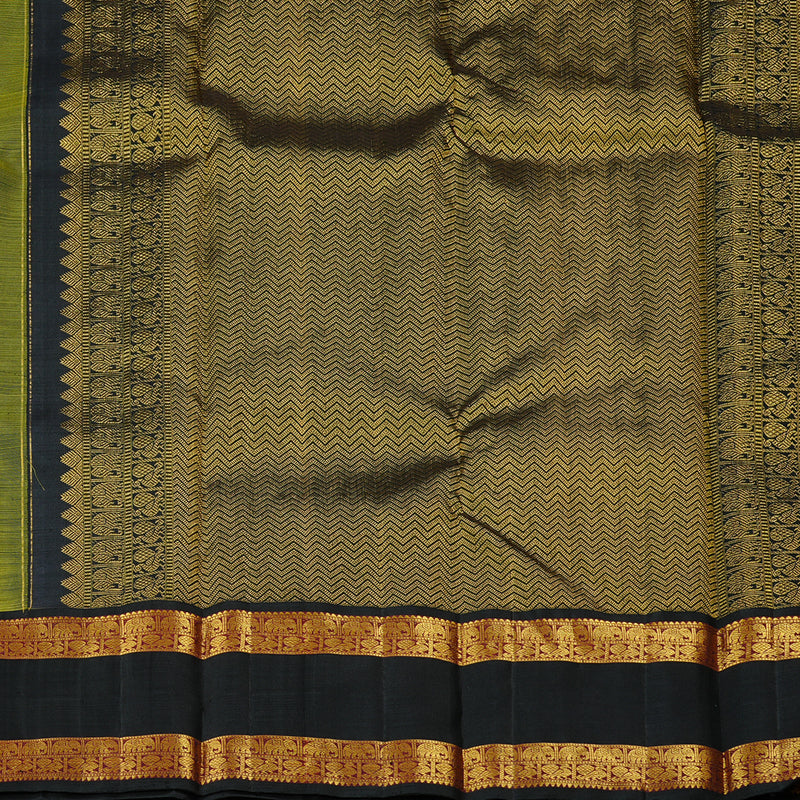 Hayagrivas Fluorescent Green Handloom Kanjivaram Silk Saree with Black Border KBD2102C2-1