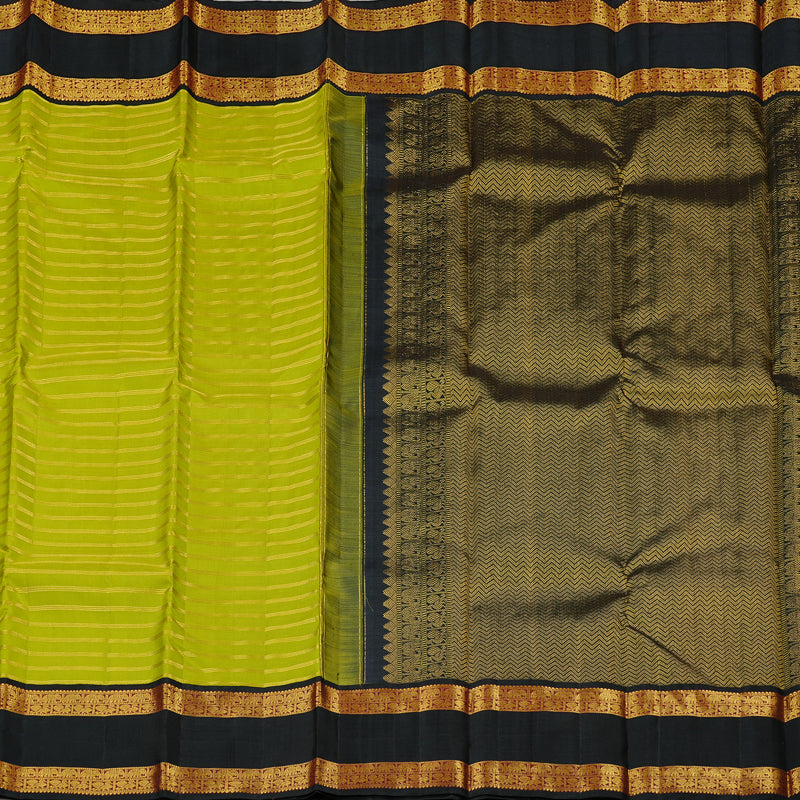 Hayagrivas Fluorescent Green Handloom Kanjivaram Silk Saree with Black Border KBD2102C2-1