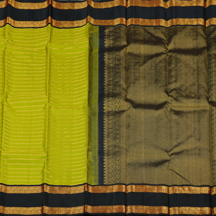 Hayagrivas Fluorescent Green Handloom Kanjivaram Silk Saree with Black Border KBD2102C2-1
