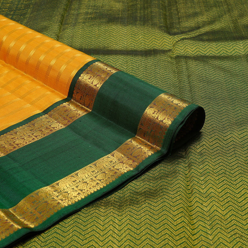 Hayagrivas Mango Yellow Handloom Kanjivaram Silk Saree with Bottle Green Border KBD2102C3-1