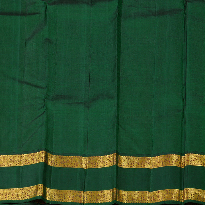 Hayagrivas Mango Yellow Handloom Kanjivaram Silk Saree with Bottle Green Border KBD2102C3-1