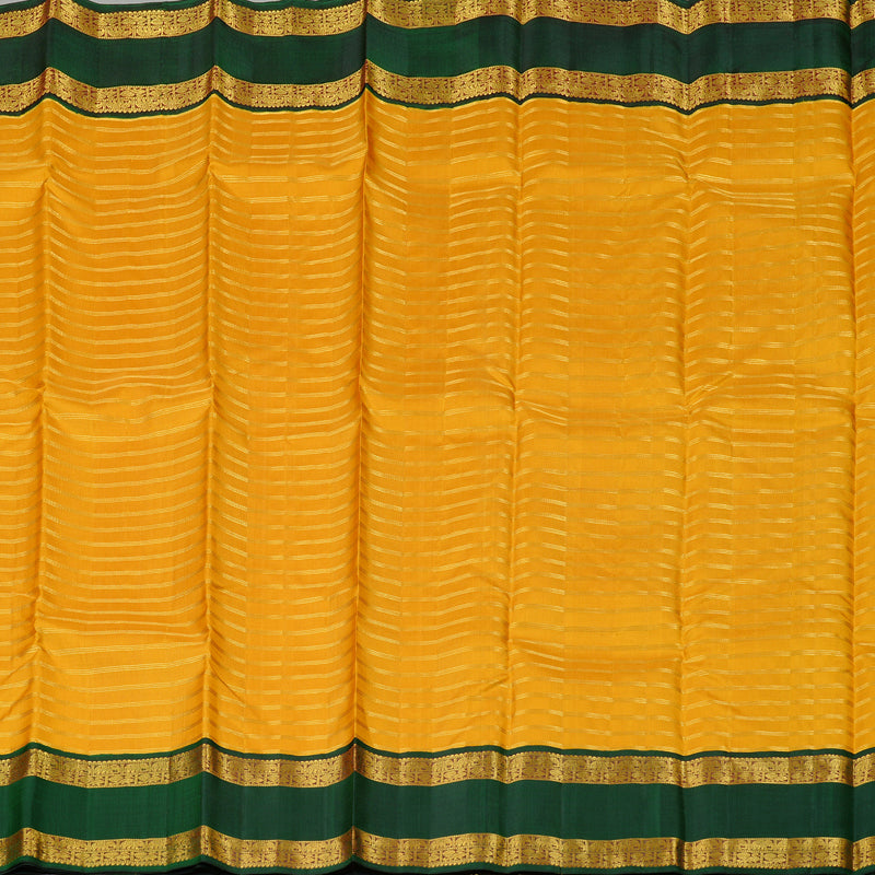 Hayagrivas Mango Yellow Handloom Kanjivaram Silk Saree with Bottle Green Border KBD2102C3-1