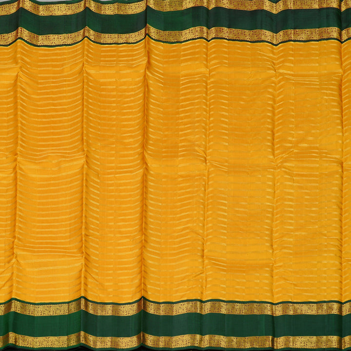 Hayagrivas Mango Yellow Handloom Kanjivaram Silk Saree with Bottle Green Border KBD2102C3-1