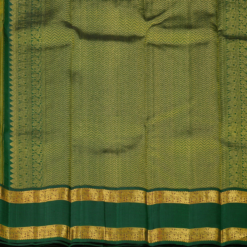 Hayagrivas Mango Yellow Handloom Kanjivaram Silk Saree with Bottle Green Border KBD2102C3-1
