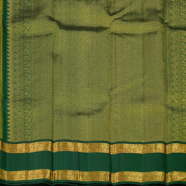 Hayagrivas Mango Yellow Handloom Kanjivaram Silk Saree with Bottle Green Border KBD2102C3-1