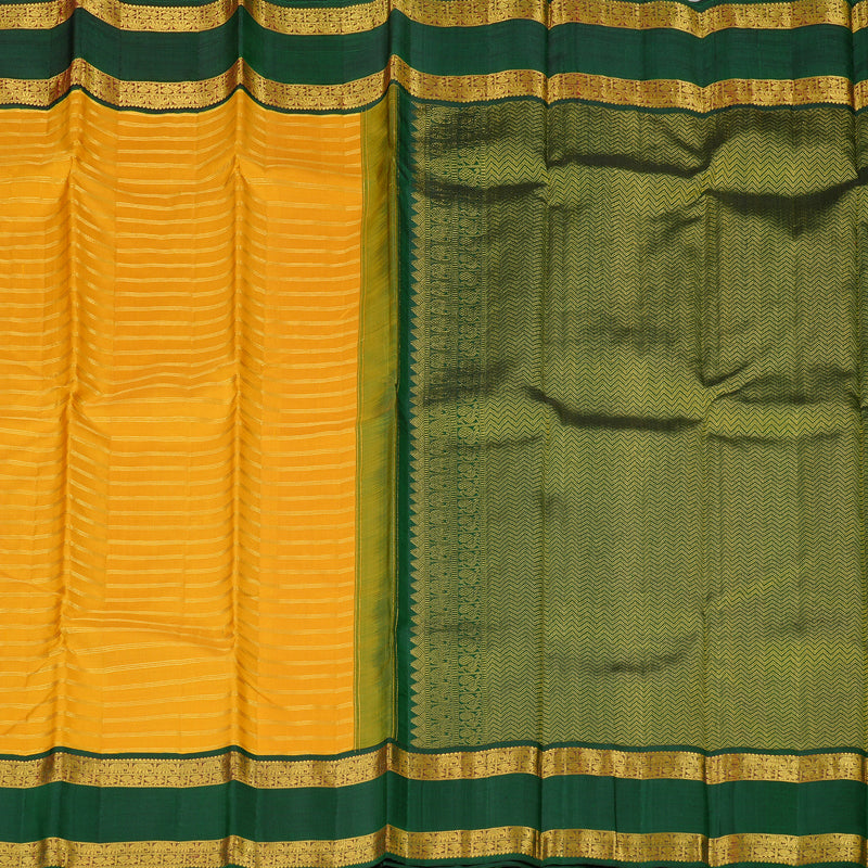 Hayagrivas Mango Yellow Handloom Kanjivaram Silk Saree with Bottle Green Border KBD2102C3-1