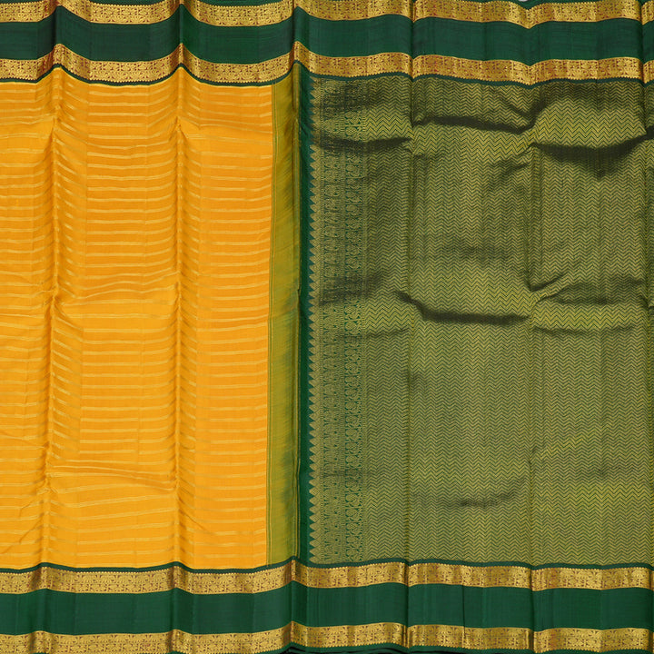 Hayagrivas Mango Yellow Handloom Kanjivaram Silk Saree with Bottle Green Border KBD2102C3-1