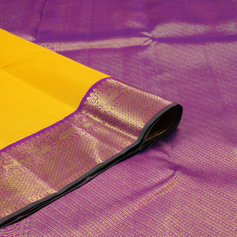 Hayagrivas Yellow Handloom Kanjivaram Silk Saree with Purple Border KBF134D4-1