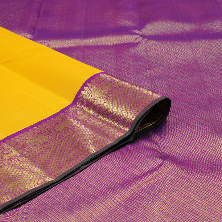 Hayagrivas Yellow Handloom Kanjivaram Silk Saree with Purple Border KBF134D4-1