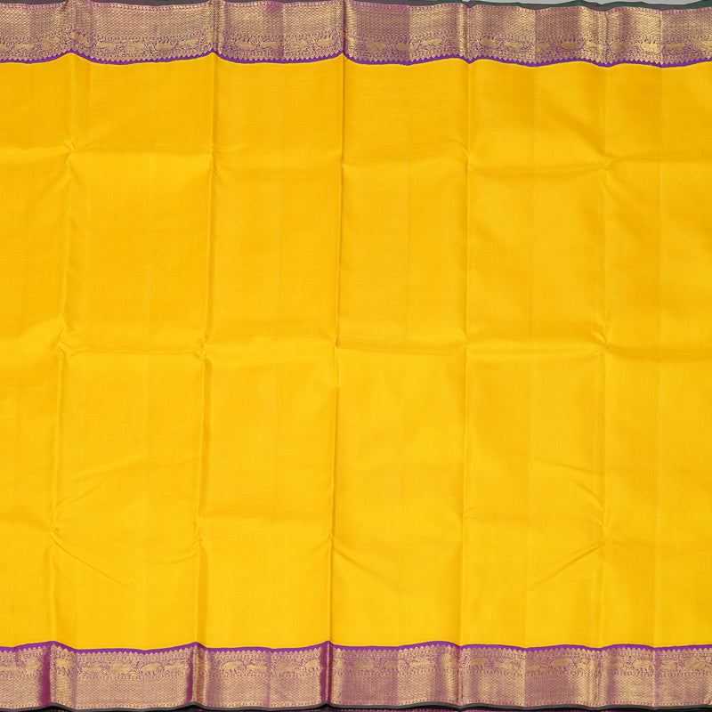 Hayagrivas Yellow Handloom Kanjivaram Silk Saree with Purple Border KBF134D4-1