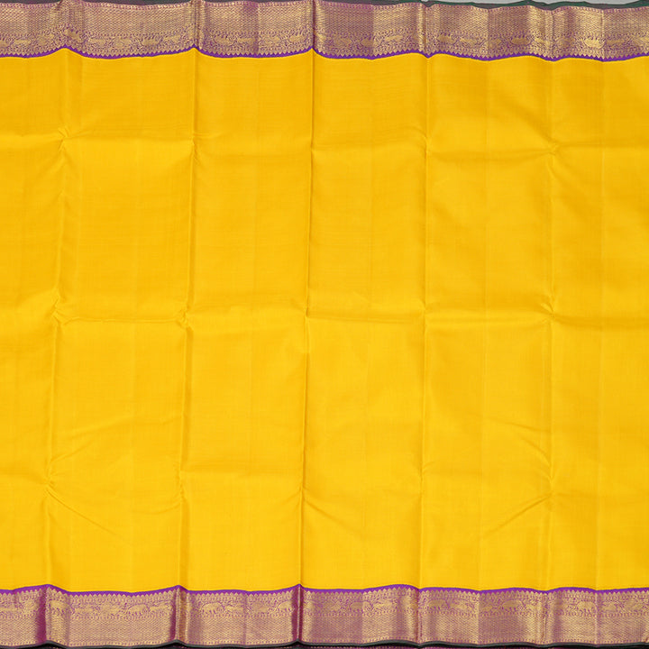 Hayagrivas Yellow Handloom Kanjivaram Silk Saree with Purple Border KBF134D4-1