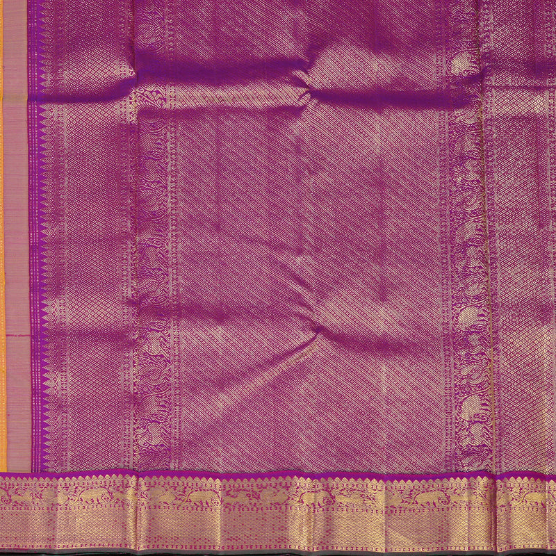 Hayagrivas Yellow Handloom Kanjivaram Silk Saree with Purple Border KBF134D4-1