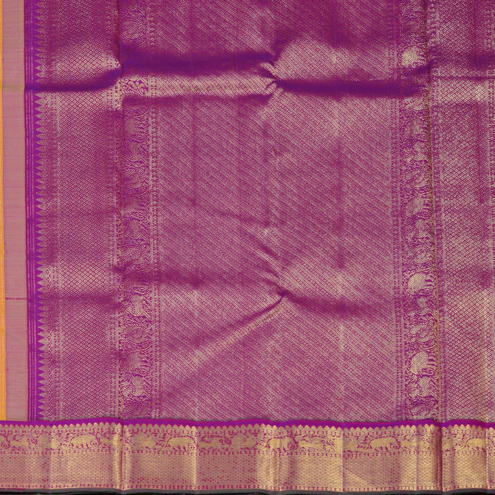 Hayagrivas Yellow Handloom Kanjivaram Silk Saree with Purple Border KBF134D4-1